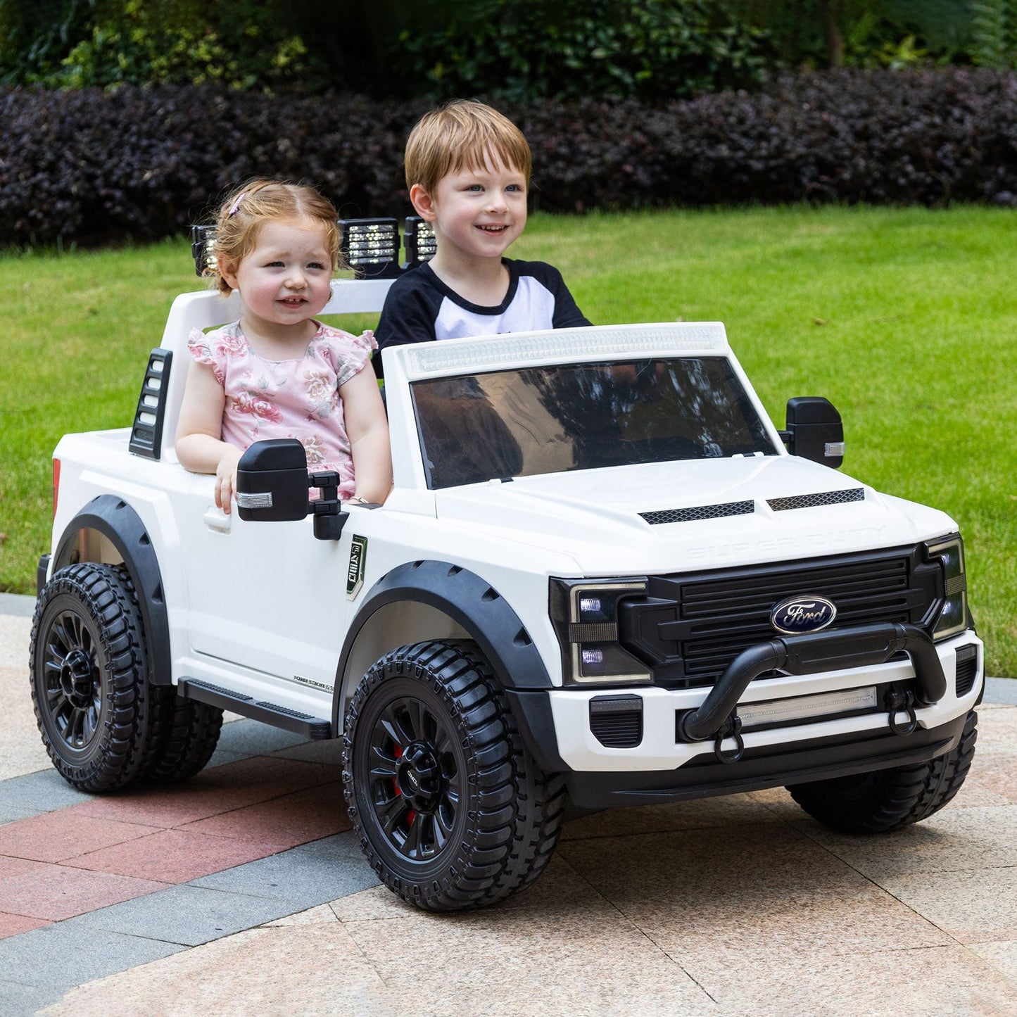 Ford F450 Custom Edition 24V Kids Ride-On Car Truck with R/C Parental Remote | White