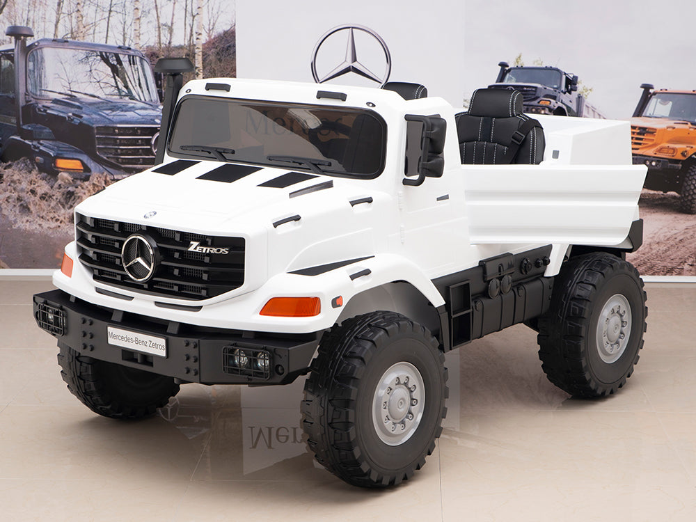 24V Mercedes Zetros Battery Powered Kids Ride On Truck with Remote Control - White