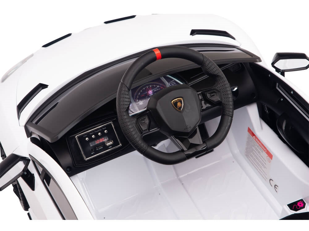 12V Kids Ride On Sports Car Battery Powered Lamborghini Aventador SVJ with Remote - White