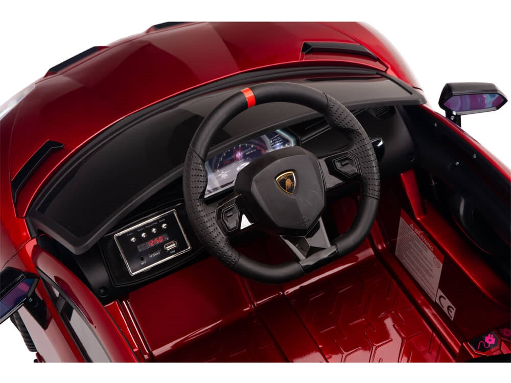 12V Kids Ride On Sports Car Battery Powered Lamborghini Aventador SVJ with Remote - Burgundy