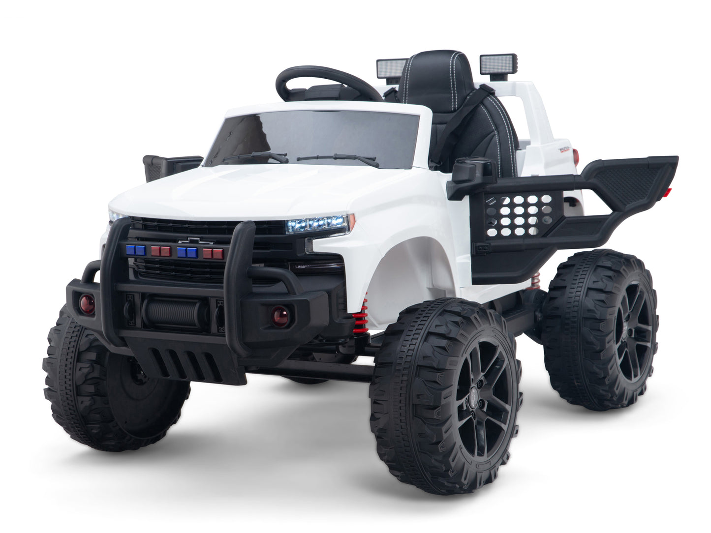 24V Chevrolet Silverado Lifted Ride On Truck with Remote Control – White