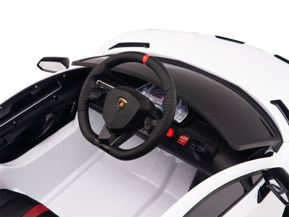 12V Kids Ride On Sports Car Battery Powered Lamborghini Aventador SVJ with Remote - White