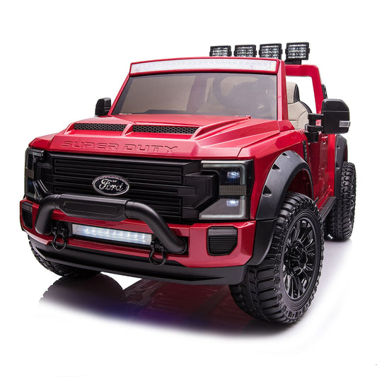 Ford F450 Custom Edition 24V Kids Ride-On Car Truck with R/C Parental Remote | Cherry Red