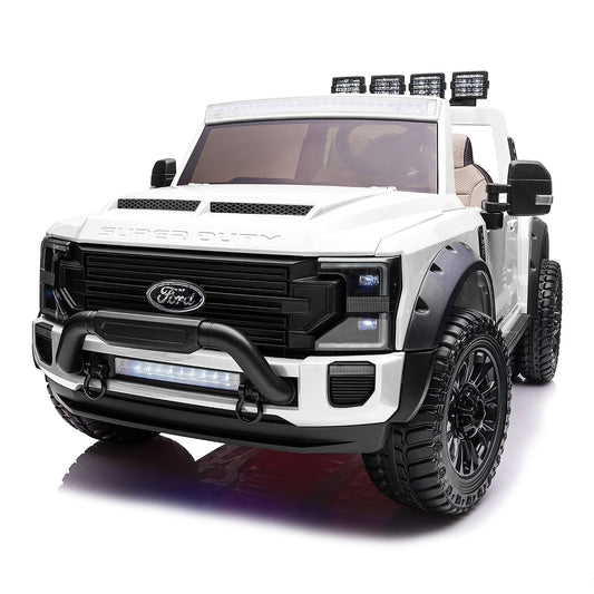 Ford F450 Custom Edition 24V Kids Ride-On Car Truck with R/C Parental Remote | White