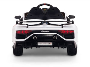 12V Kids Ride On Sports Car Battery Powered Lamborghini Aventador SVJ with Remote - White