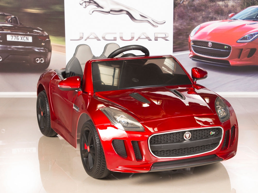 Jaguar F-TYPE 12V Electric Kids Ride On Car with RC Remote, Leather Seat, Painted Red