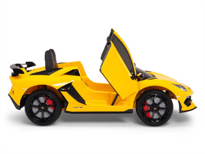 12V Kids Ride On Sports Car Battery Powered Lamborghini Aventador SVJ with Remote - Yellow