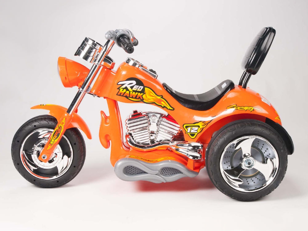 Kids 12V Red Hawk Motorcycle in Orange