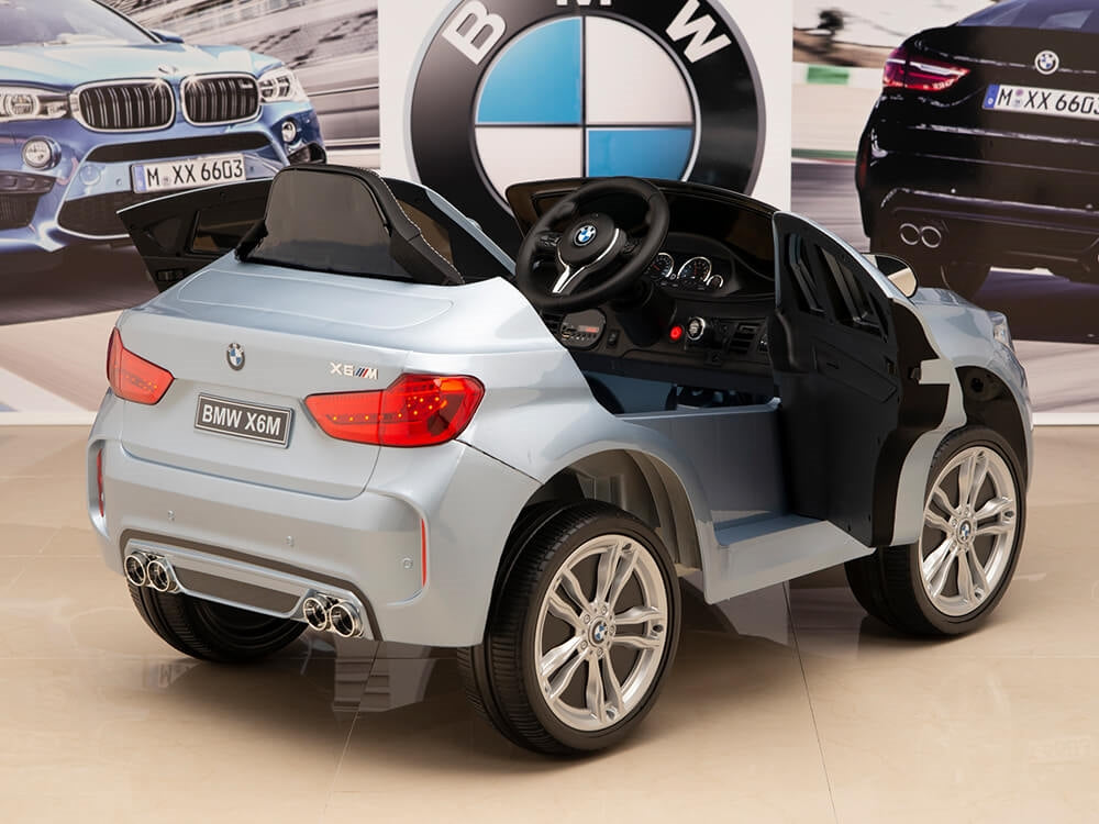 Ride On BMW X6 - Battery Operated Car for Kids + Remote - Silver/Blue