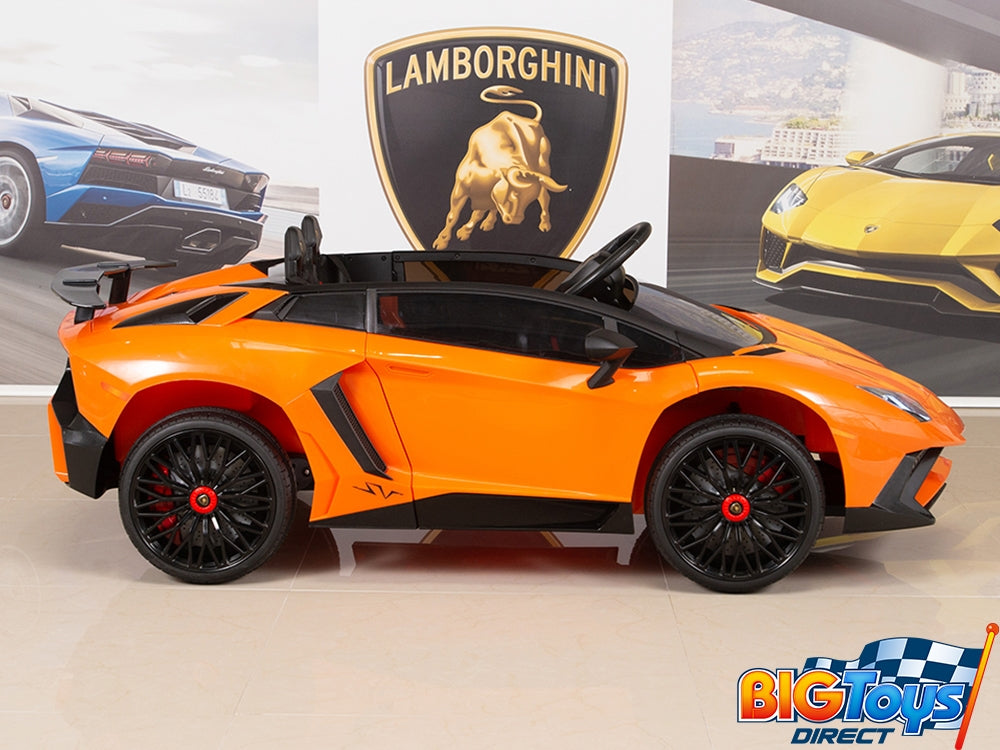 Kids Ride On Sports Car 12V Electric Powered Lamborghini Aventador SV with Remote - Orange